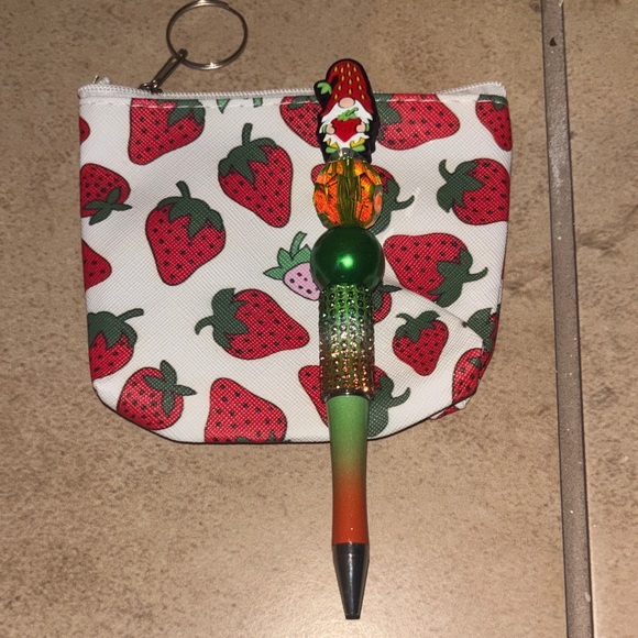 Accessories - Strawberry Print Pouch and Pen Set
